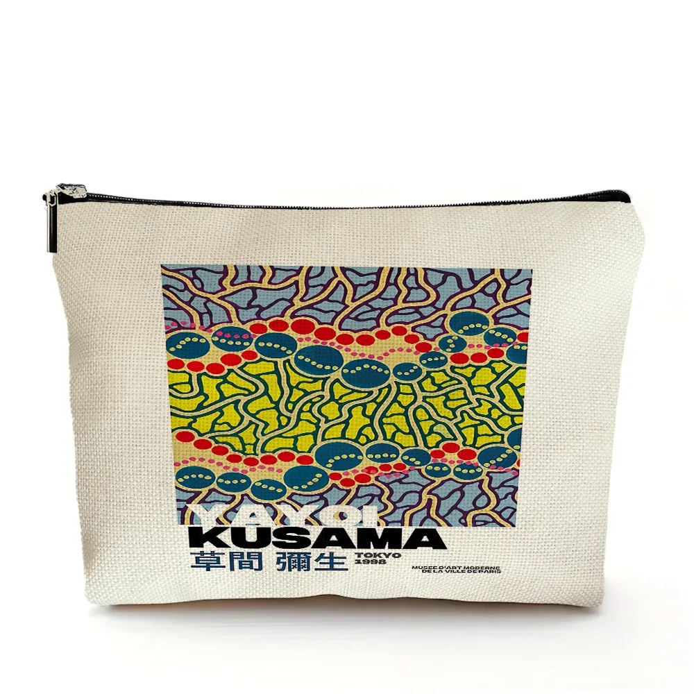 sacs à cosmétiques yayoi kusama art girl, double imprimé, motif pois japonais, sac à main de maquillage pour femme, organisateur de voyage, portefeuille enfant
