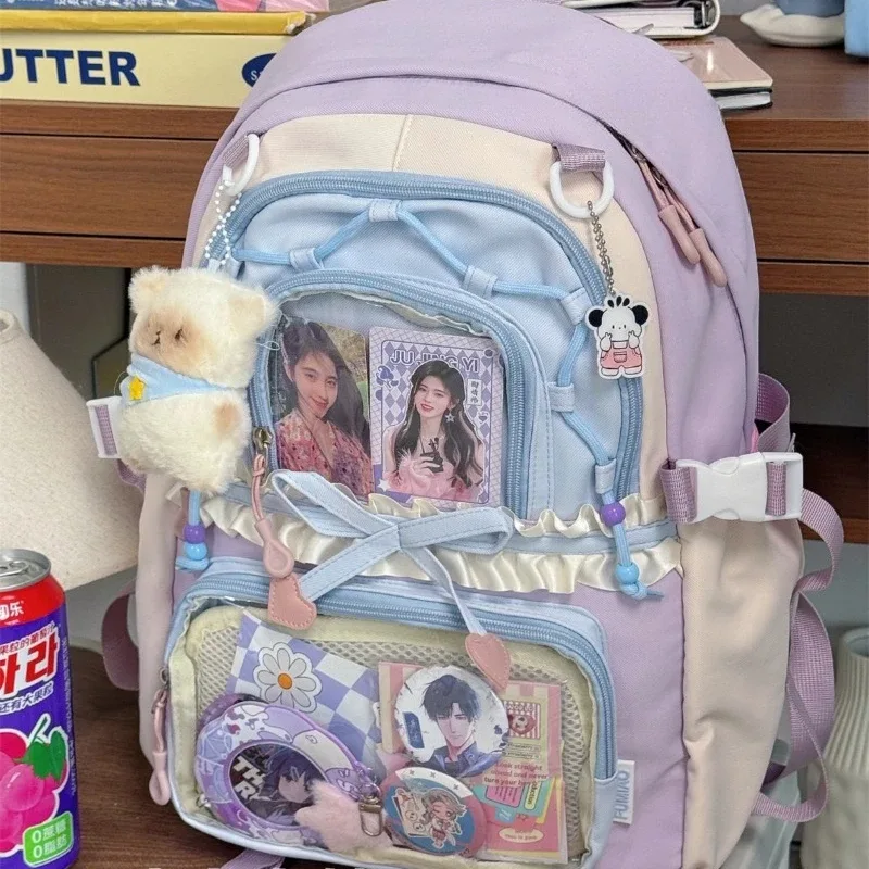 sac à dos ita transparent italife dopamine anmie pour femme, idéal pour la rentrée scolaire, style japonais, avec grandes volants et nœuds pour l'affichage des badges h259