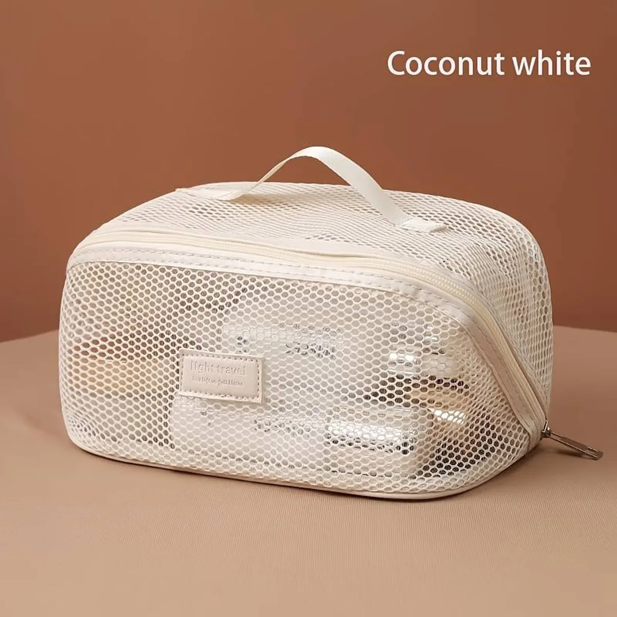 sac cosmétique en maille pour femmes, sac de rangement pour cosmétiques de voyage de grande capacité, trousse de toilette portable