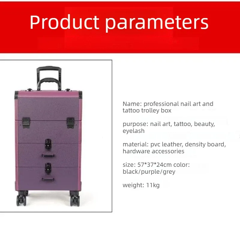valise de maquillage portable multi-couches de grande capacité expédiée depuis l'union européenne, une valise de maquillage pour les maquilleurs professionnels et une boîte de rangement pour les outils de beauté, de nail art et de broderie.