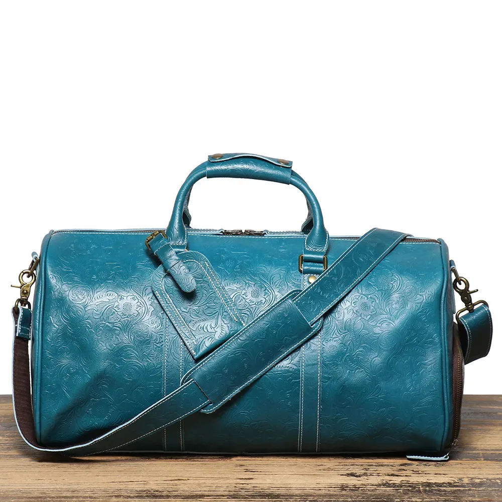 leathfocus-sac à main en cuir gaufré vintage pour hommes et femmes, sac de voyage de grande capacité, sac de sport d'affaires, sac de week-end
