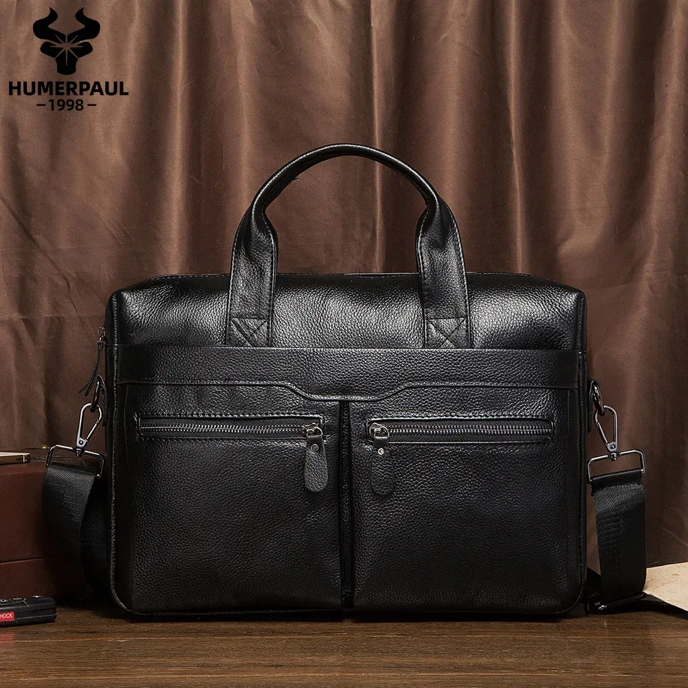 humerpaul – mallette en cuir véritable pour hommes, sac pour ordinateur portable d'affaires avec plusieurs poches, sac à main durable, sacs à bandoulière pour voyage 
