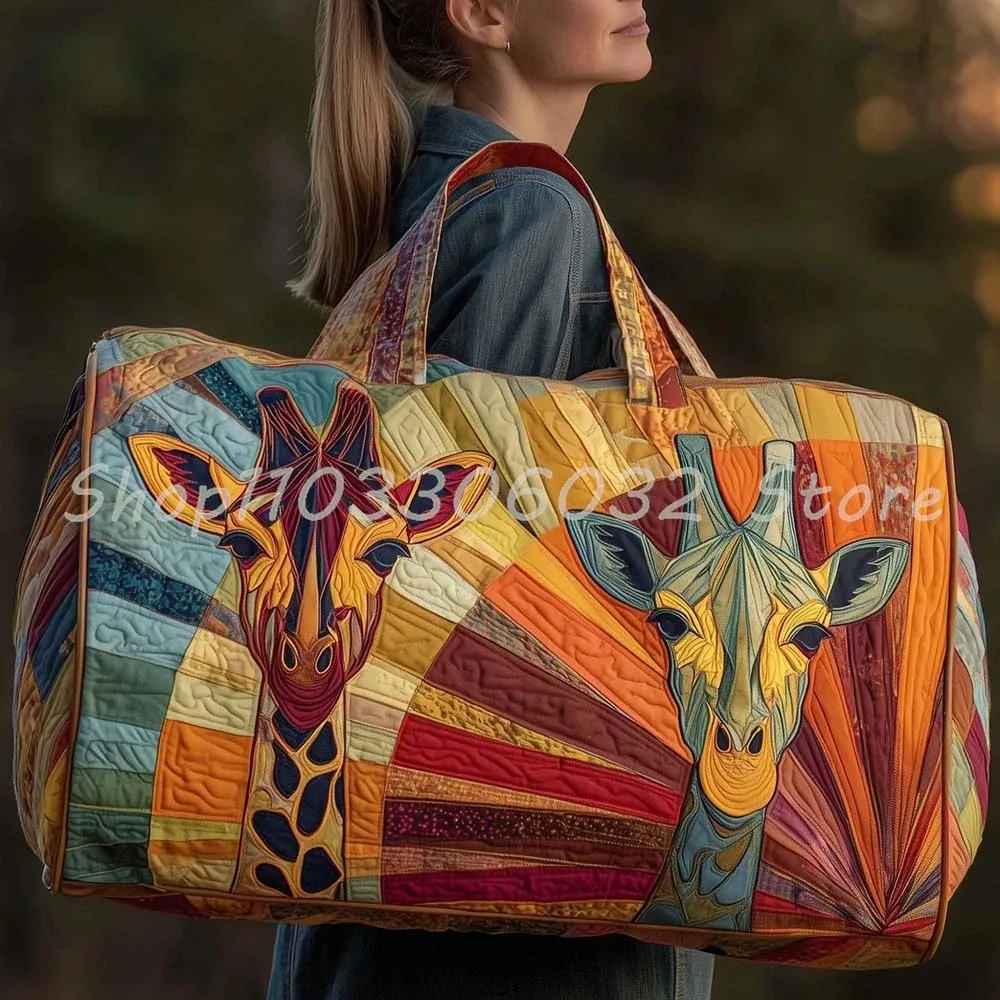  sac de voyage matelassé à imprimé girafe de dessin animé pour femmes et hommes, sac fourre-tout de week-end pour l'extérieur 