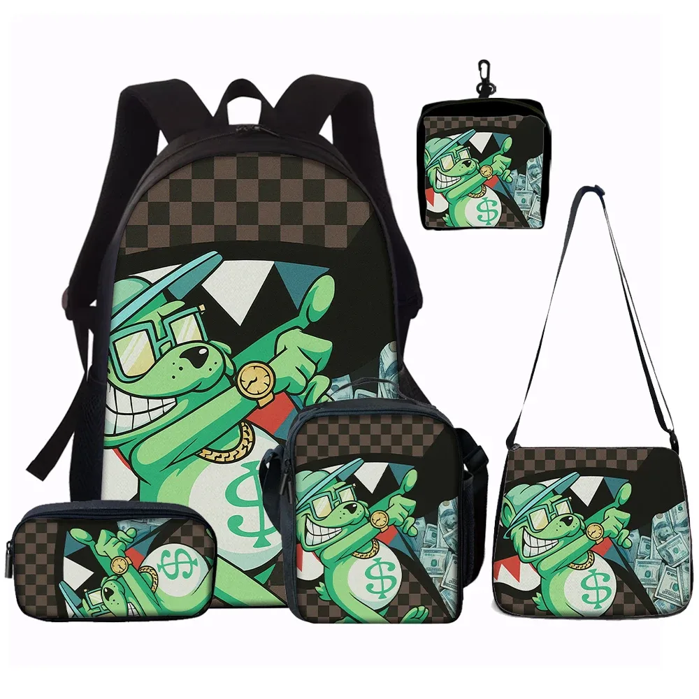 sac dos polyester carreaux noirs blancs accents verts argentés personnage souriant sac main usage quotidien
