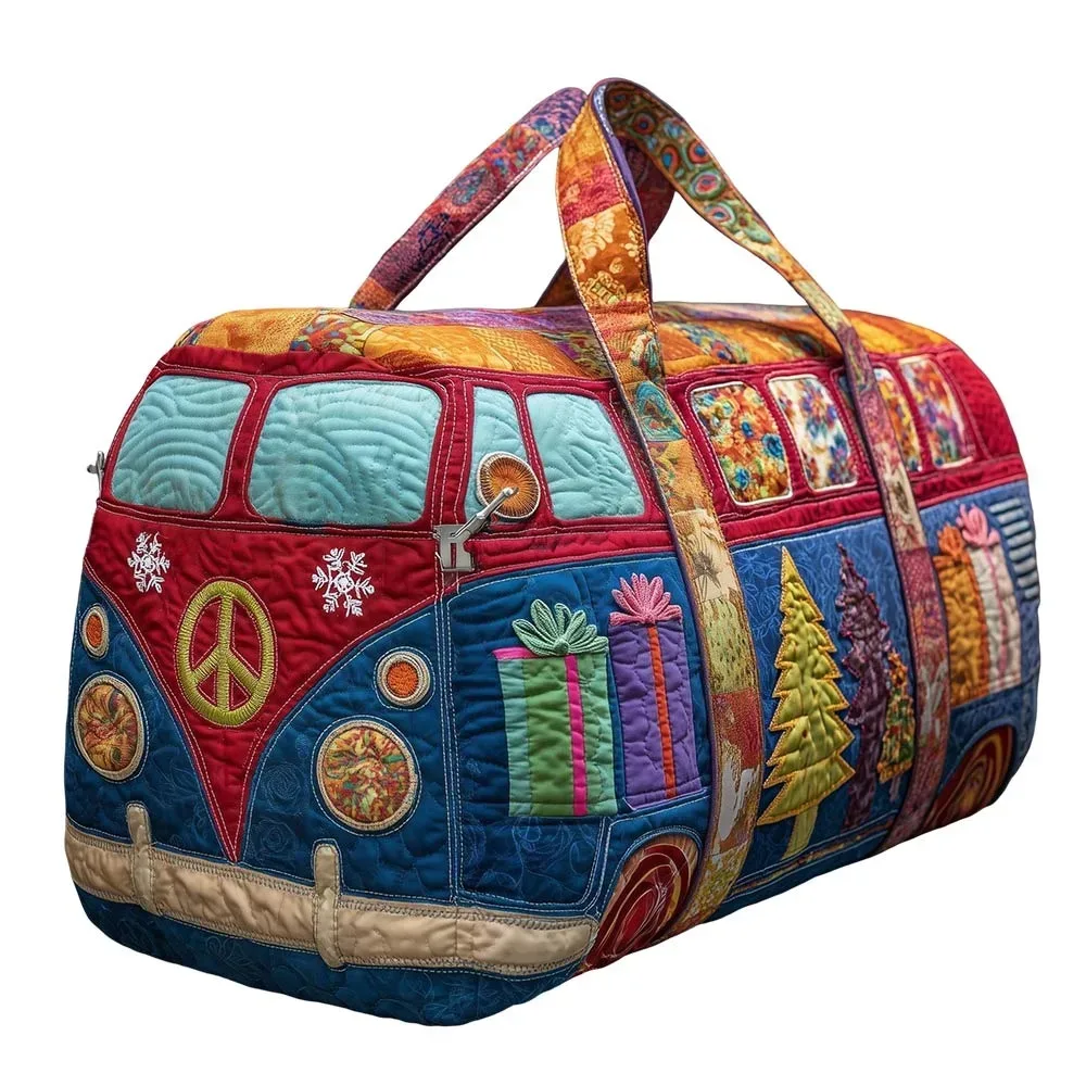sac de voyage matelassé en coton de la série bus, design 3d, style bohème, sac de sport hippie, motif grenouille, sac de week-end, pour la gym et l'entraînement