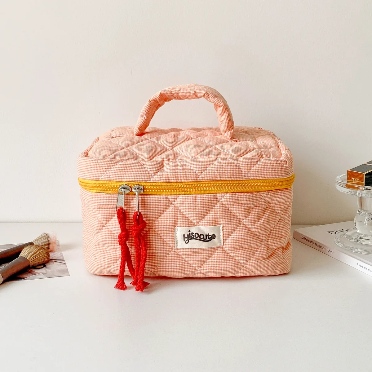 trousse polyester rayé carreaux bleu blanc trousse toilette maquillage voyage beauté cosmétiques portable salle bains