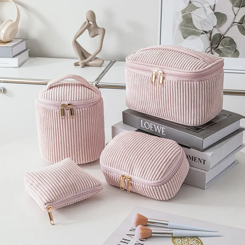 sacs de maquillage en peluche pour femmes, trousse à cosmétiques à fermeture éclair à carreaux, étui portable pour poudres de stockage d'évaluation cosmétique