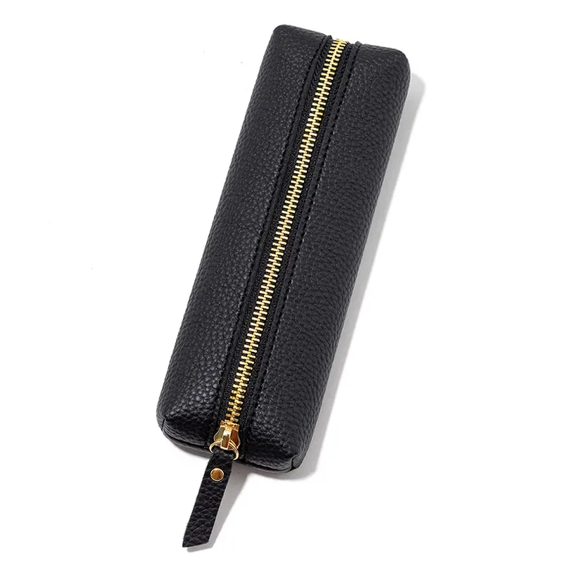 pochette à stylos personnalisée en cuir pu tendance, vente en gros, trousse à crayons zippée pour étudiants, sac de rangement professionnel diy, cadeau de papeterie en dropshipping