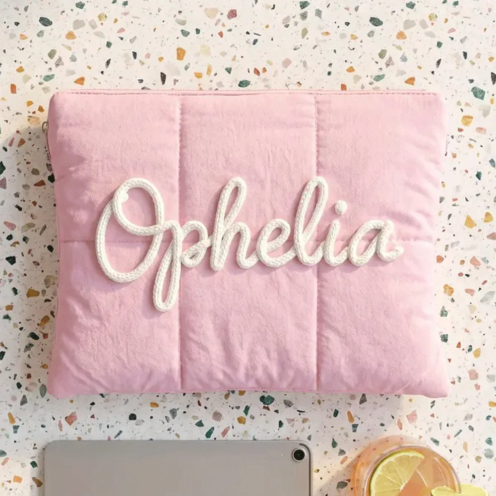 sac pour ordinateur portable personnalisé, étui pour ordinateur portable matelassé avec lettres en chenille personnalisées, housse pour ordinateur portable de 12x16 pouces, cadeau de bureau