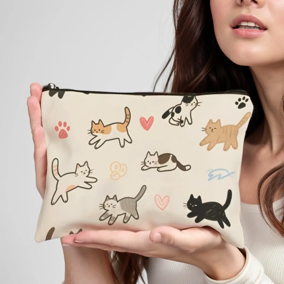 pochette cosmétique ludique en forme de chat de dessin animé, organisateur léger à fermeture éclair, prêt pour les voyages pour les enfants et les parents, vacances aiguisées et utilisation scolaire