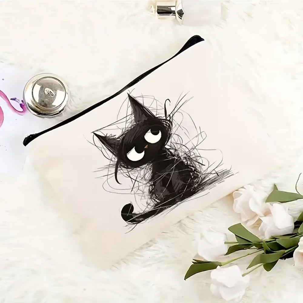 tilted cat design - durable, élégant, cadeau pratique, fermeture éclair pratique, meilleur cadeau pour vos proches, cadeau pour les sœurs, trousse de maquillage portable, trousse à crayons pour étudiants, sac cadeau, sac à fermeture éclair, sac de voyage, sac à collations, trousse de toilette, pochette de rangement pour femmes - sac multifonctionnel - cadeau idéal pour les femmes - meilleur cadeau pour votre meilleure amie