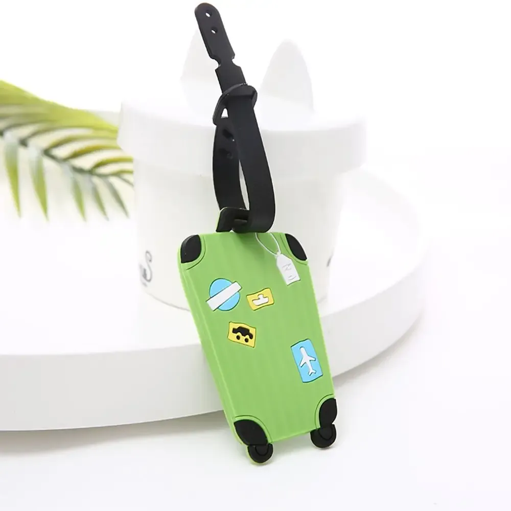 étiquette de bagage en silicone de dessin animé mignon avec sangle, étiquettes d'identification de nom, identifiants de valise de bagage, sac à dos, voyage d'affaires