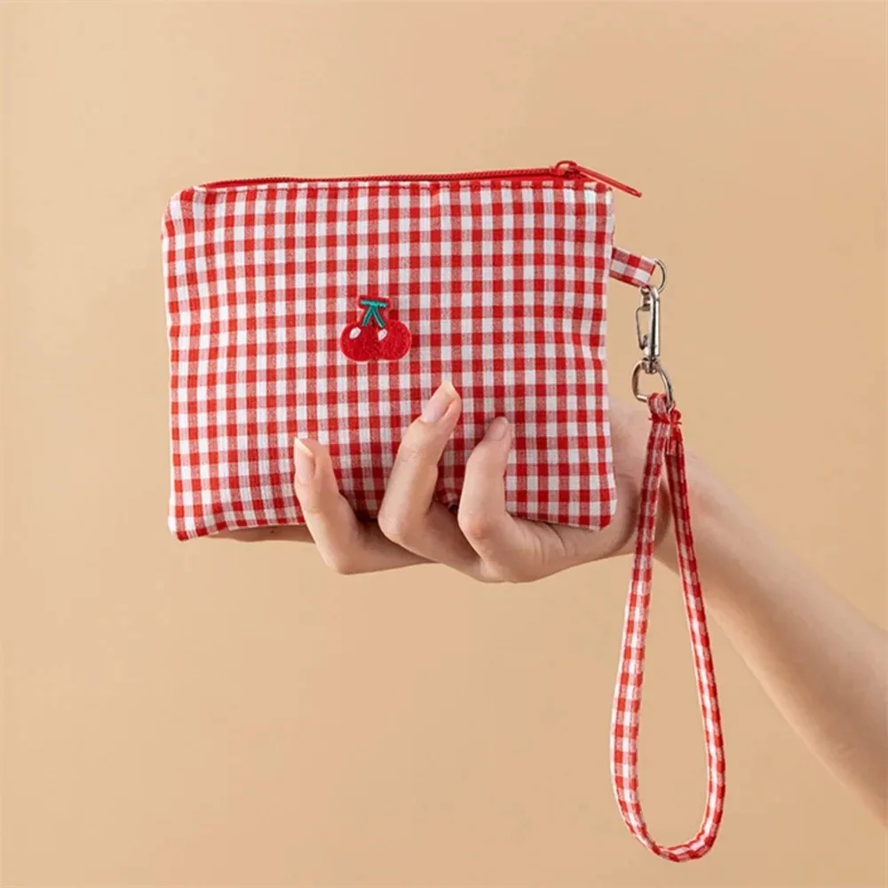 organisateur voyage toile cerises blanc rouge plaid fermeture éclair maquillage cosmétiques toilette hygiène sac compresseur