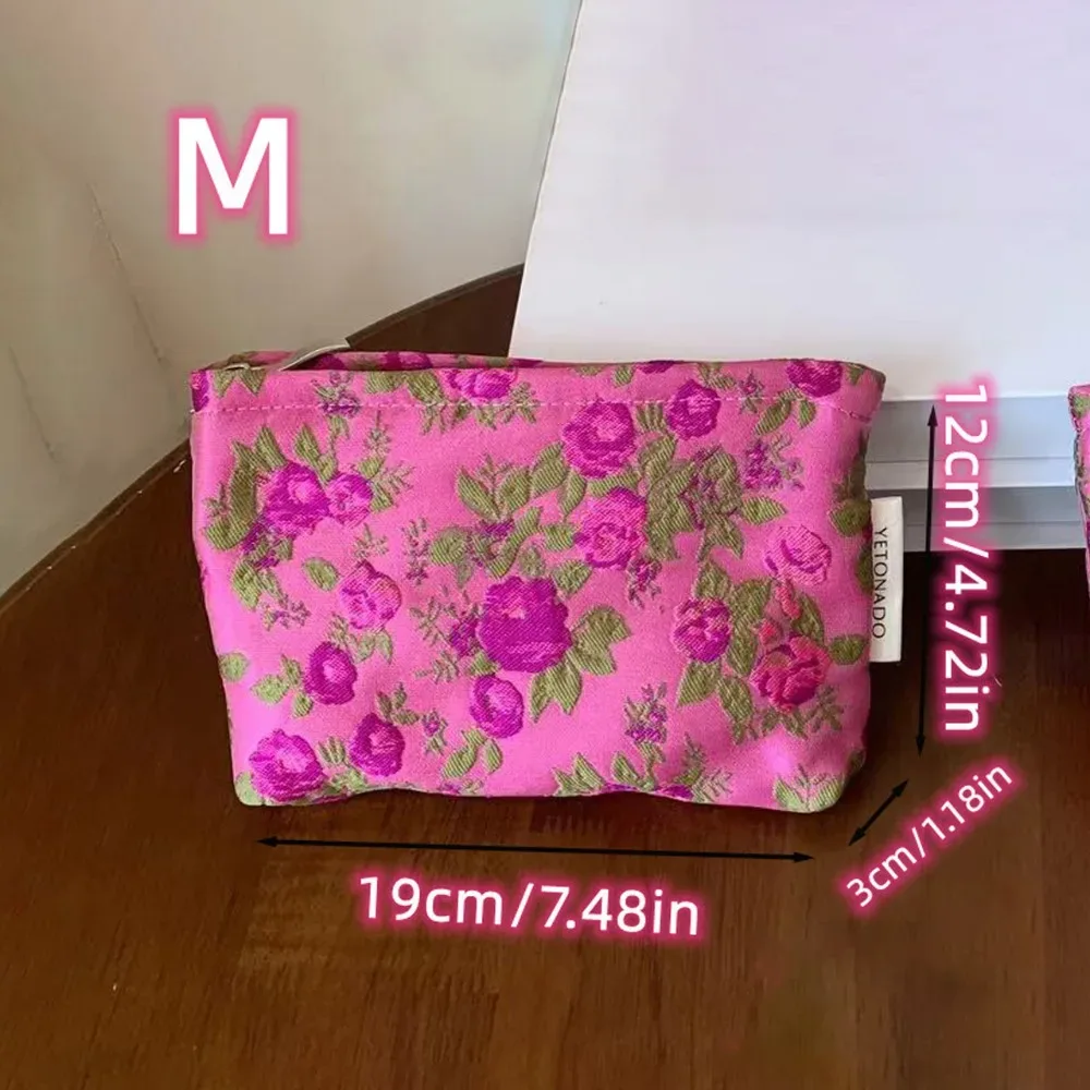 pochette en toile de polyester à motif floral, grande capacité, sac à maquillage, fermeture éclair, organiseur de cosmétiques portable