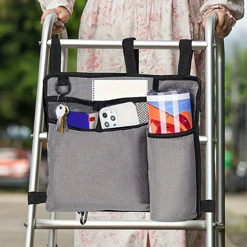 Sac de rangement multi-poches en nylon imperméable : à suspendre latéralement pour déambulateurs/fauteuils roulants, rangement portable