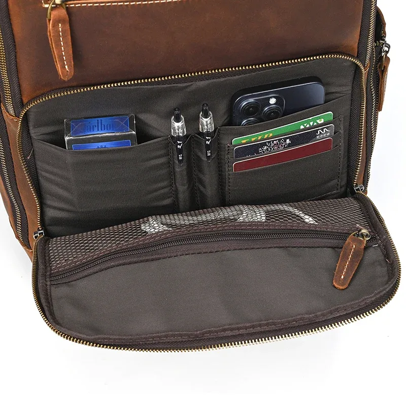 sac à dos rétro en cuir pour hommes d'affaires, sac pour ordinateur portable de 15 à 16 pouces, sac de jour de grande capacité, sac d'école de voyage