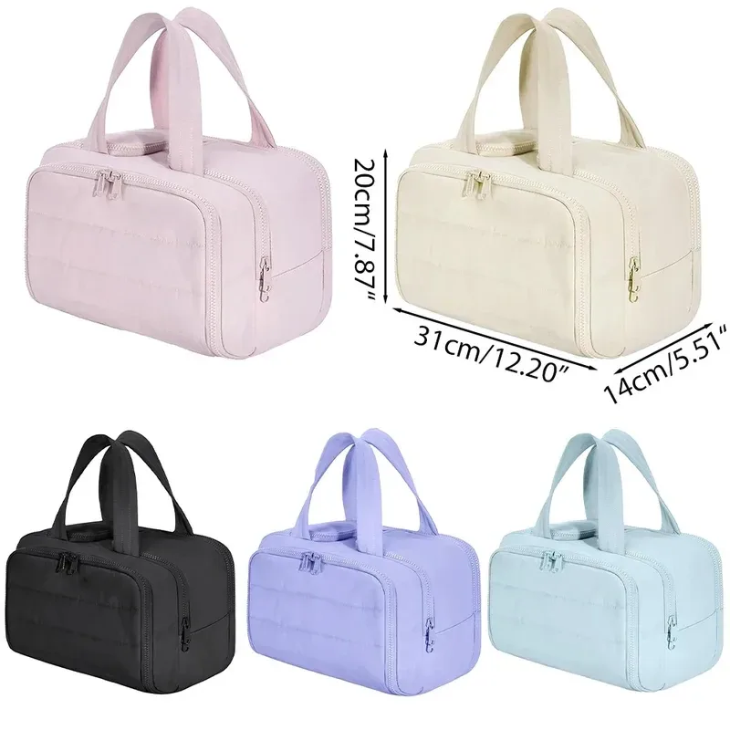 grande trousse de maquillage de voyage 180 ° organisateur de toilette à large ouverture, trousse à cosmétiques rembourrée résistante à l'eau avec poignée pour bouteilles pleines grand format