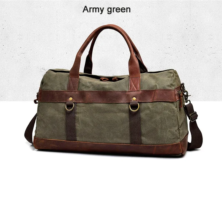 sac de voyage pour homme en toile cirée imperméable et cuir, sac à main, sac de cabine, grand sac fourre-tout vintage, sac de week-end, grand sac de nuit.