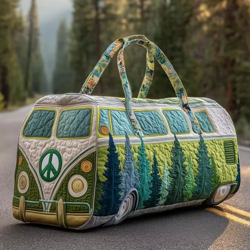 sac de voyage matelassé 3d tendance, motif bus, grande capacité, sac à main rétro bohème, sac de sport robuste pour les sorties quotidiennes