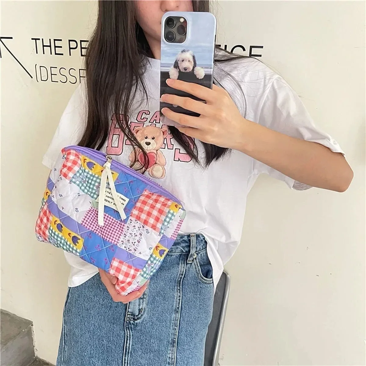 sacs à cosmétiques rétro à fleurs pour femmes, sac de rangement portable de voyage de grande capacité, trousse de maquillage à carreaux floraux pour filles