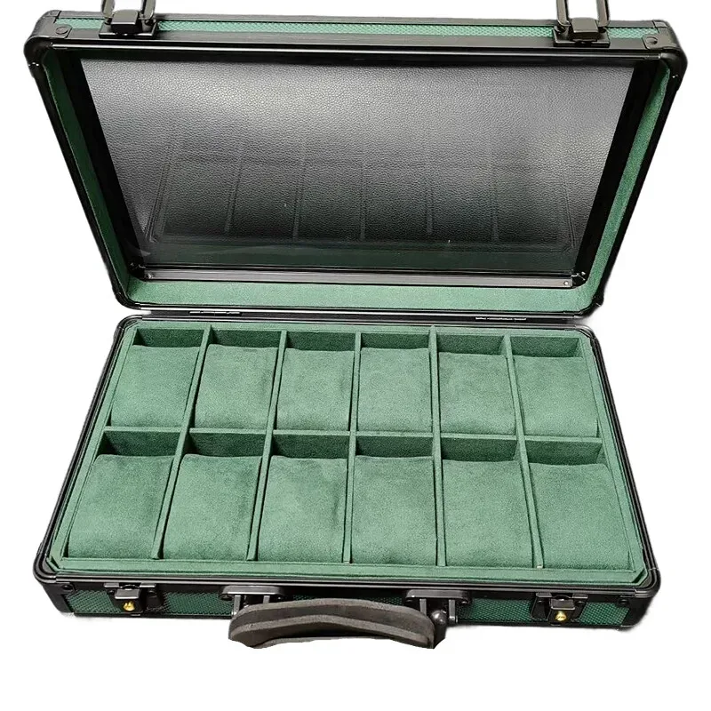 Porte documents Plastique Aluminium Frame Polyester Doublure Noir Vert Dore Commerce Loquet Poignée Dure 14 Pouces Unisexe