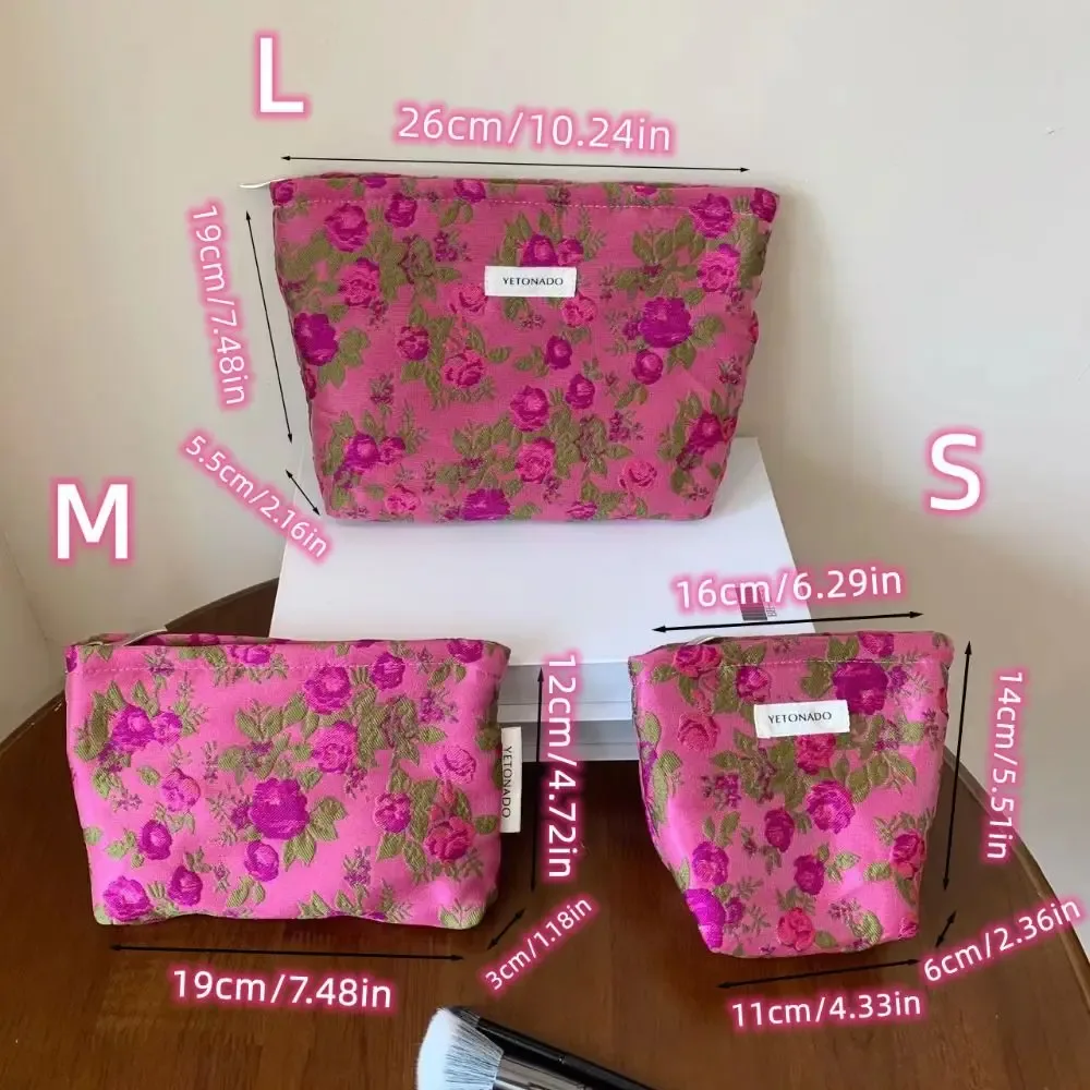 pochette en toile de polyester à motif floral, grande capacité, sac à maquillage, fermeture éclair, organiseur de cosmétiques portable