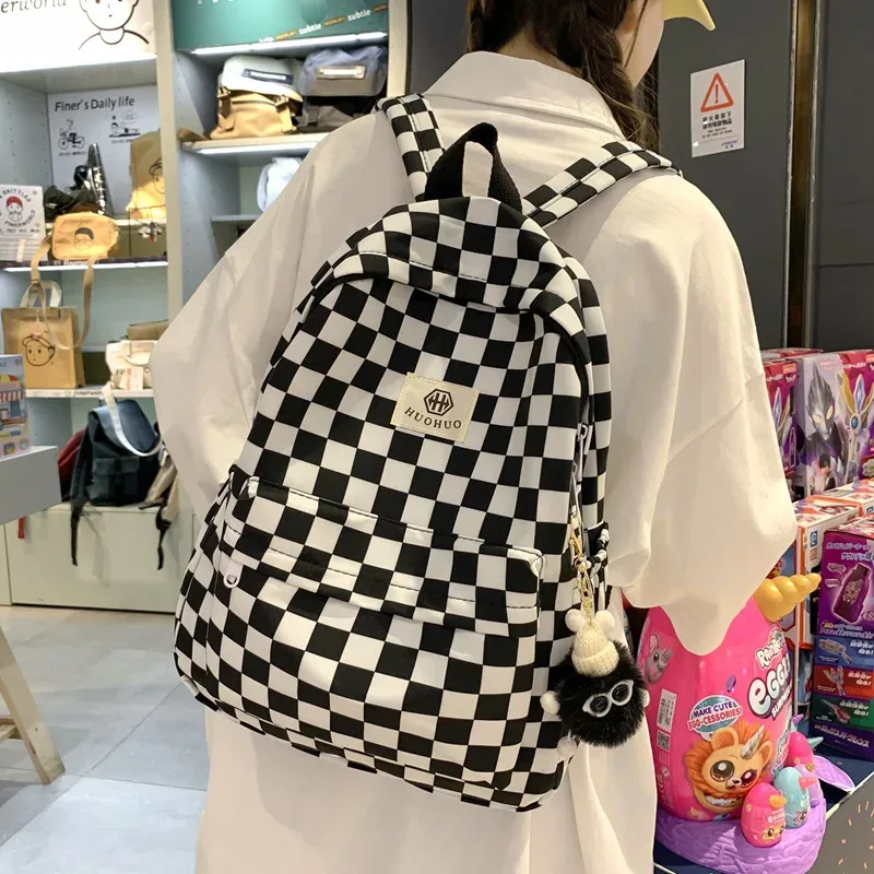 sac à dos décontracté à carreaux style rétro coréen et hongkongais pour étudiants, sac à dos de rangement à lettres, sac à dos double épaule pour femmes pour l'école et l'éducation