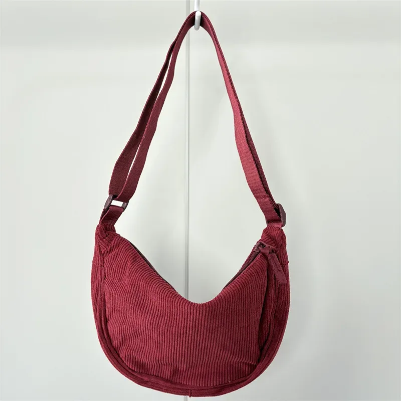 sac à bandoulière hobos en velours côtelé pour femmes, couleur unie, rétro décontracté, sacs à bandoulière pour dames, sacs à main de voyage quotidiens, sacoche