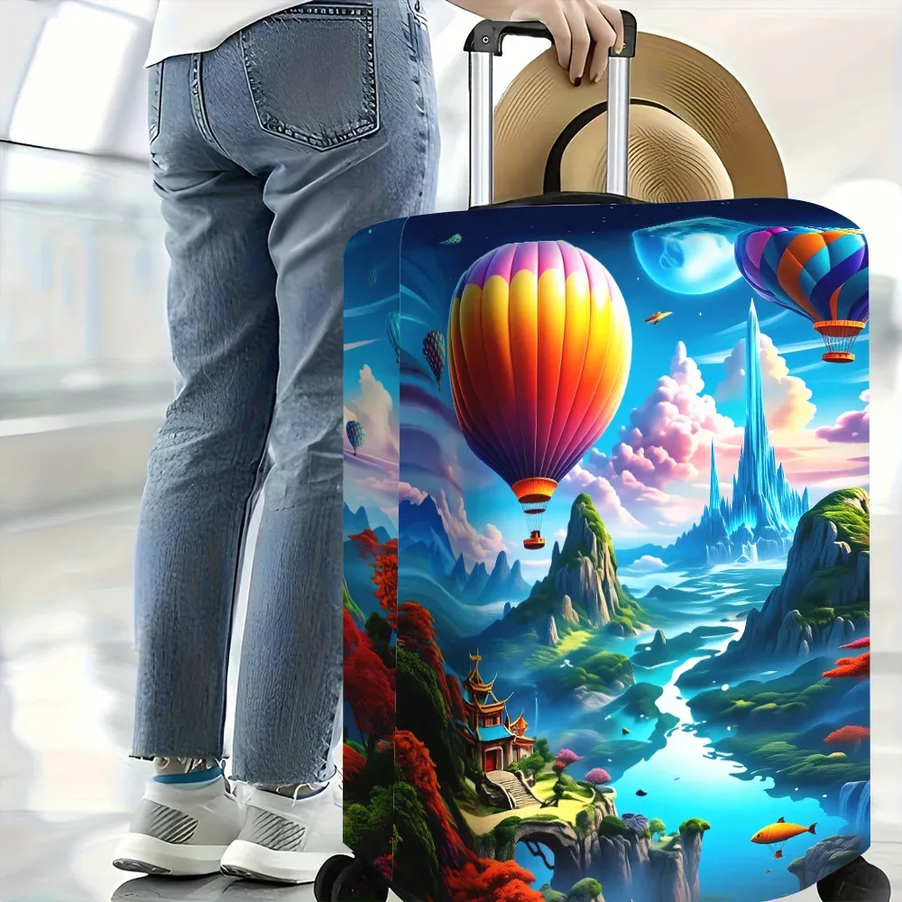 housse valise polyester motif montgolfières nuages roses lune paysage nuit protection voyage noir bleu gris