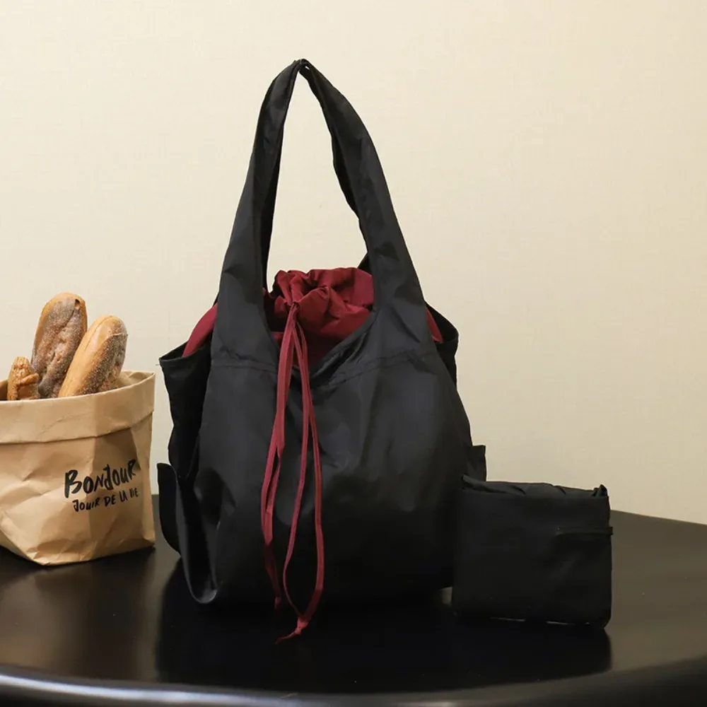 sac à main réutilisable avec cordon de serrage, sac de shopping en nylon imperméable, sac fourre-tout écologique, sac de shopping pliable de grande capacité