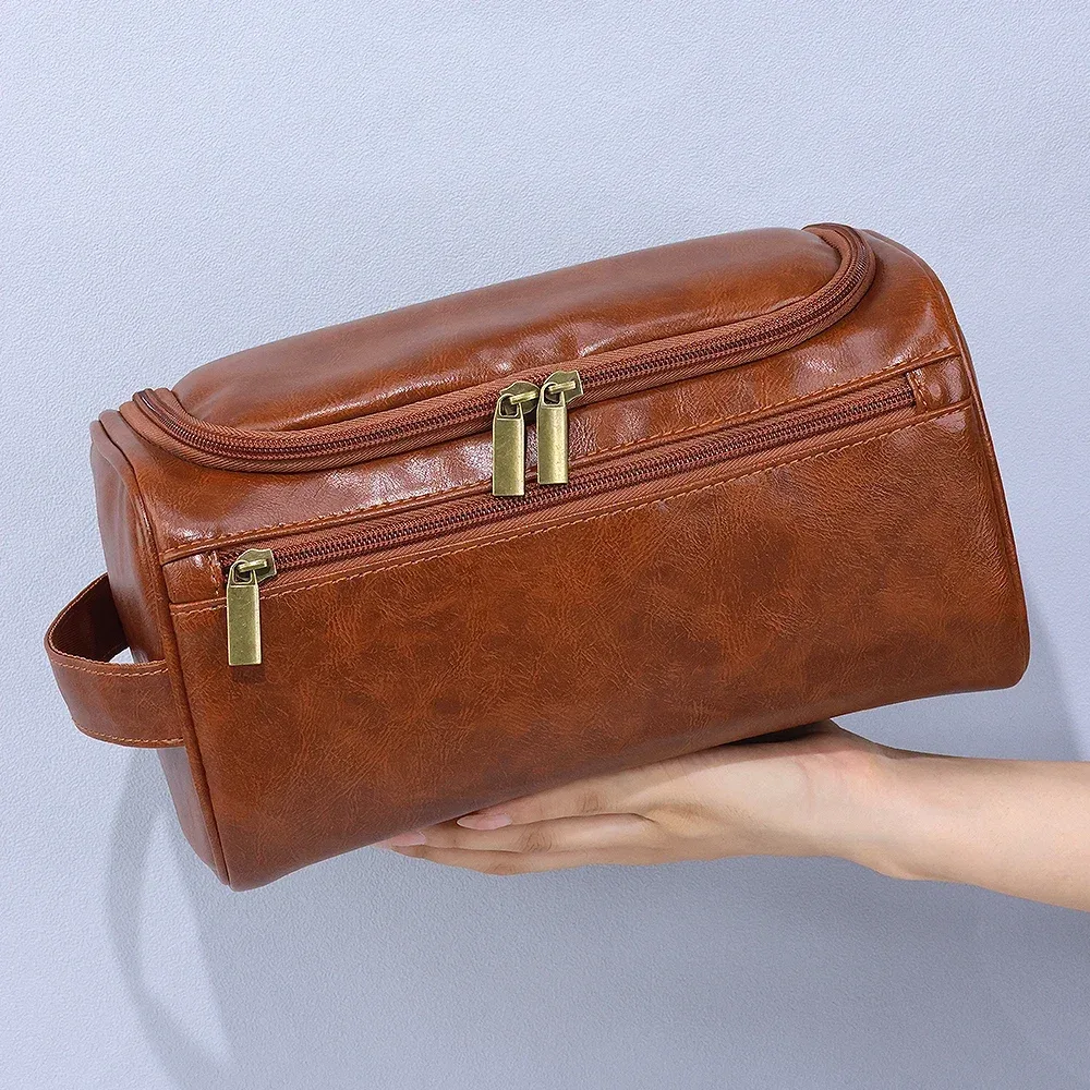trousse de toilette homme en pu vintage de luxe, nécessaire de voyage, étui cosmétique professionnel, organisateur suspendu pour hommes, sacs de lavage