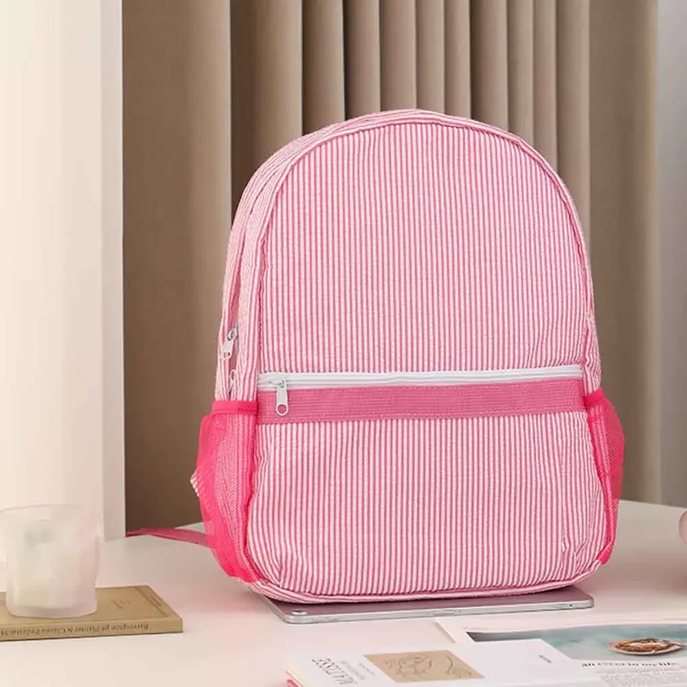 sac à dos en seersucker personnalisé avec monogramme couleur bonbon, sac à livres brodé pour enfants, cadeau unique pour les enfants
