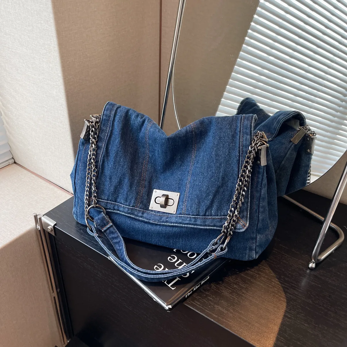 sac à bandoulière en denim pour femme, fourre-tout de grande capacité, décontracté, à la mode, nouvelle collection 2025