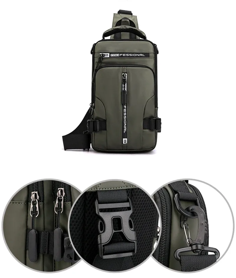 sac à bandoulière pour homme, sac porté en travers de la poitrine avec port de chargement usb, sac de voyage imperméable en nylon, sac messager polyvalent pour homme.