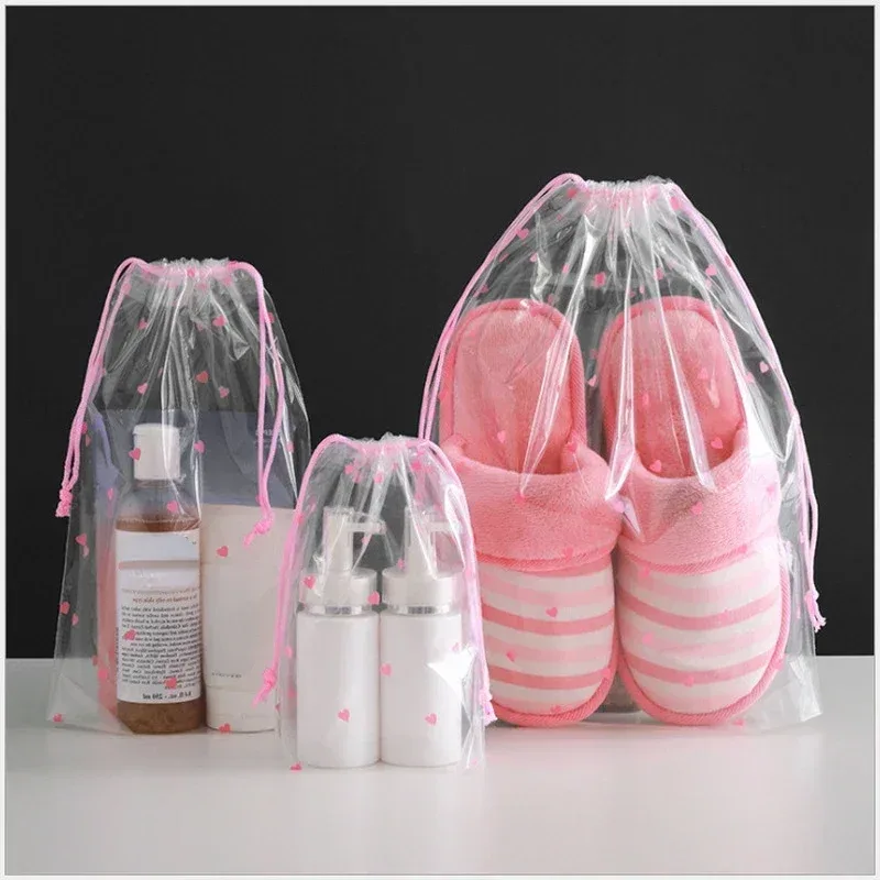 sac à cosmétiques transparent en pvc avec cordon de serrage, 1 pièce, trousse de maquillage transparente pour filles, trousse de beauté portable étanche, trousse de toilette de voyage