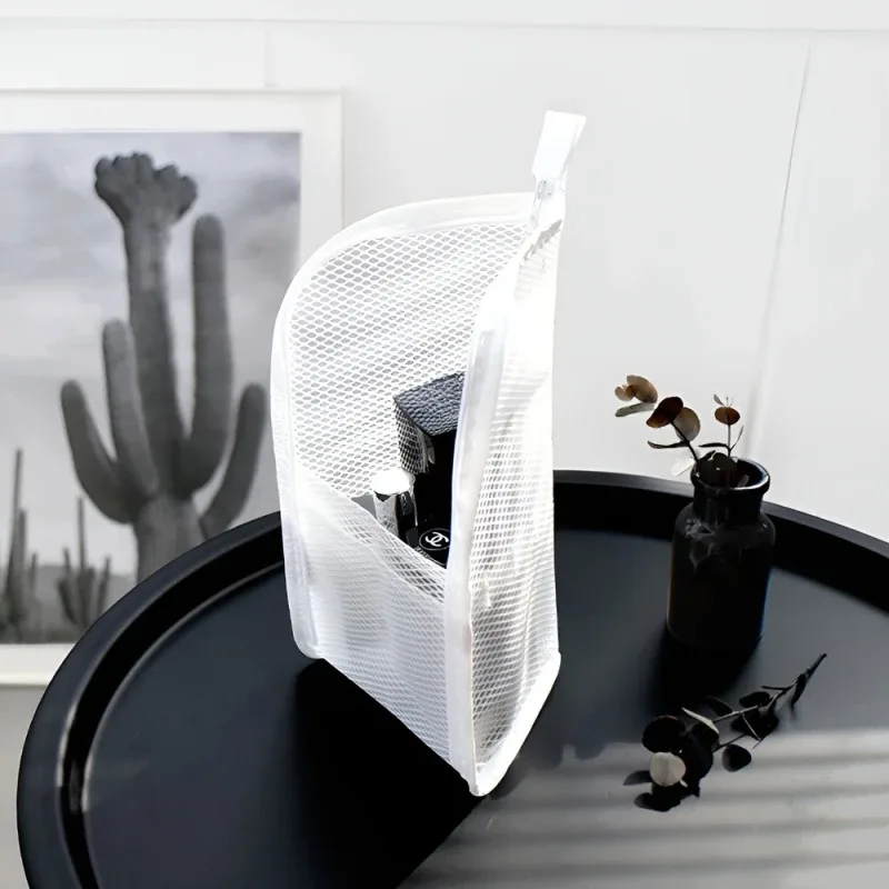 trousse de toilette portable en maille, organisateur de voyage suspendu léger et pliable transparent pour brosse à dents et articles de voyage