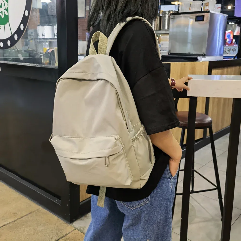 preppy – sac à bandoulière de couleur unie, sac à dos d'école en nylon pour adolescent coréen, sac d'école blanc, sac à dos de sport et de voyage pour femmes