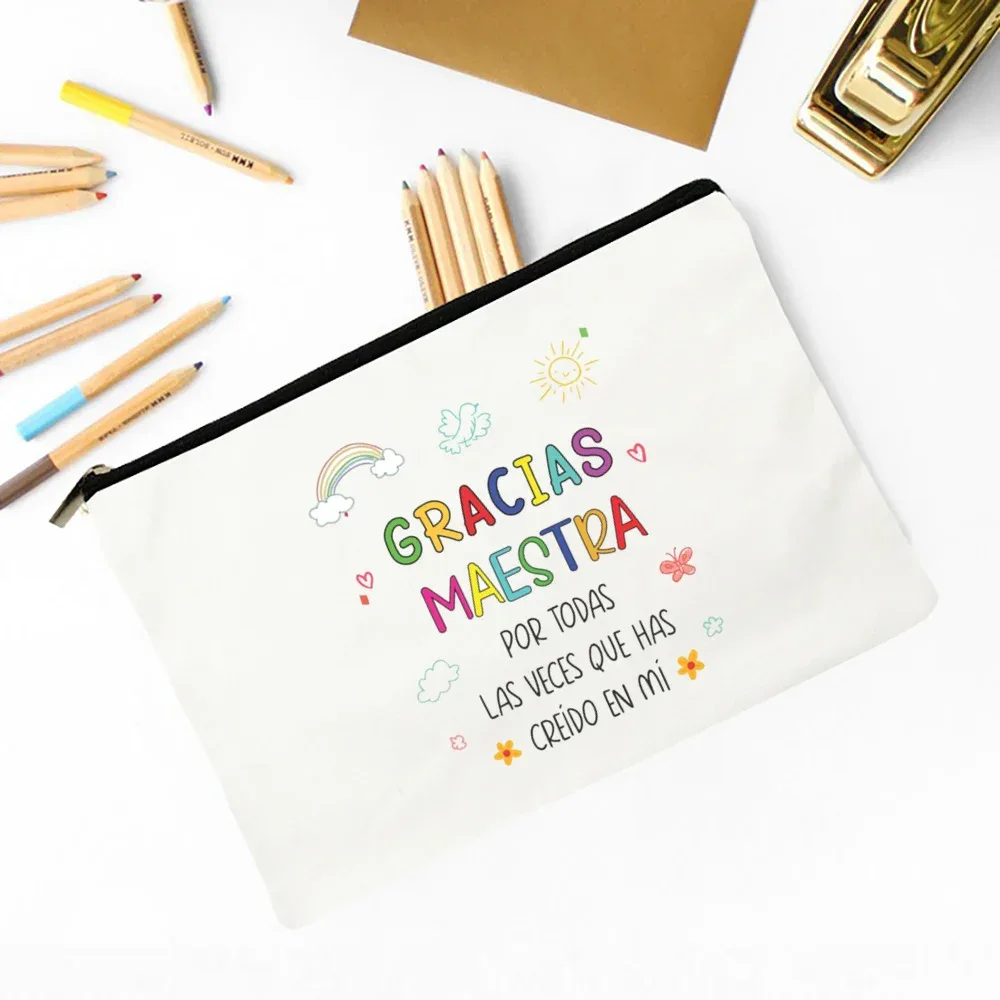 meilleur professeur du monde sac de maquillage imprimé espagnol nécessaire de voyage pochette de rangement d'articles de toilette sacs à crayons cadeau de diplômé pour enseignant