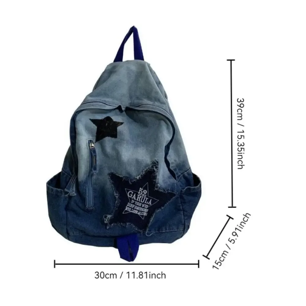 nouveau sac à dos en denim à motif d'étoile y2k, cartable d'étudiant punk, sac à dos de voyage de grande capacité pour étudiants