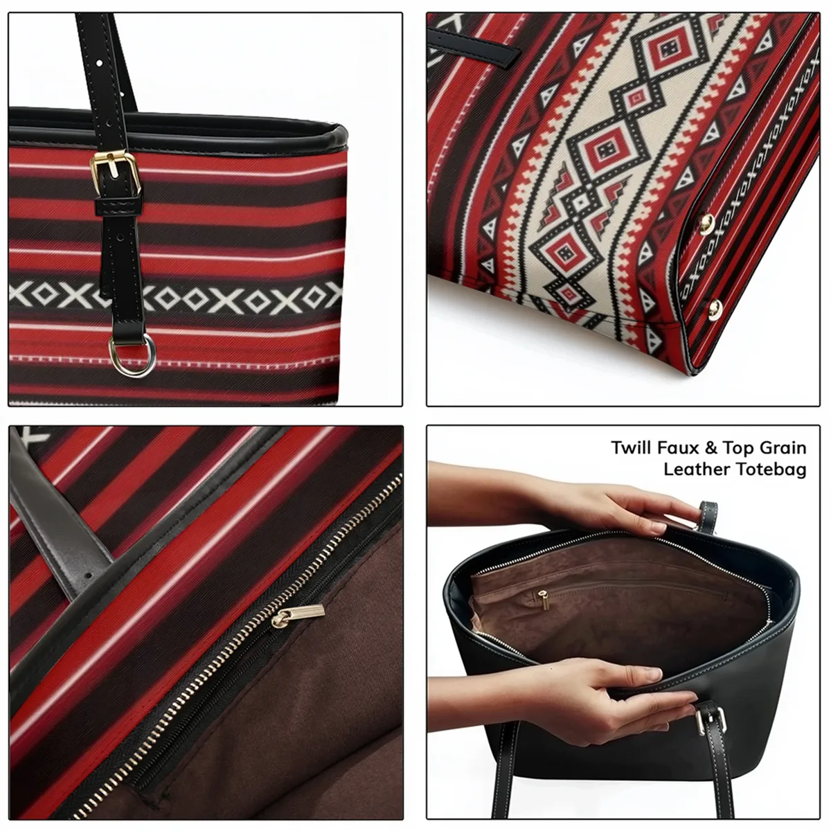 sac à bandoulière en cuir pvc oxford imprimé aztèque rétro, fourre-tout léger à fermeture éclair, minimaliste, usage quotidien, sac à main convertible pour le travail et le week-end