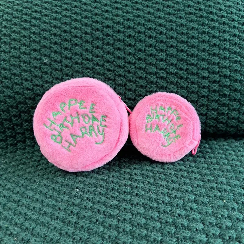 portefeuille portable en peluche rose à pois, mini porte-monnaie, organisateur de câbles d'écouteurs, pochette de rangement en forme de gâteau