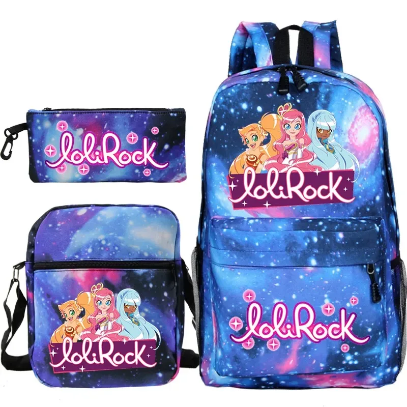 ensemble de sac à dos lolirock mignon pour garçons et filles, sacs d'école animés, sac à dos de voyage pour hommes et femmes, cadeau pour adolescents, 3 pièces