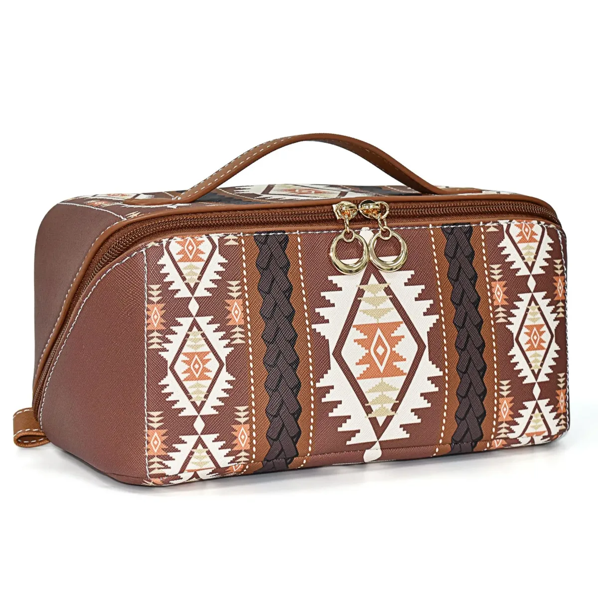sac à cosmétiques en cuir pu bohème, grande capacité, trousse de maquillage, organiseur de voyage pour articles de toilette