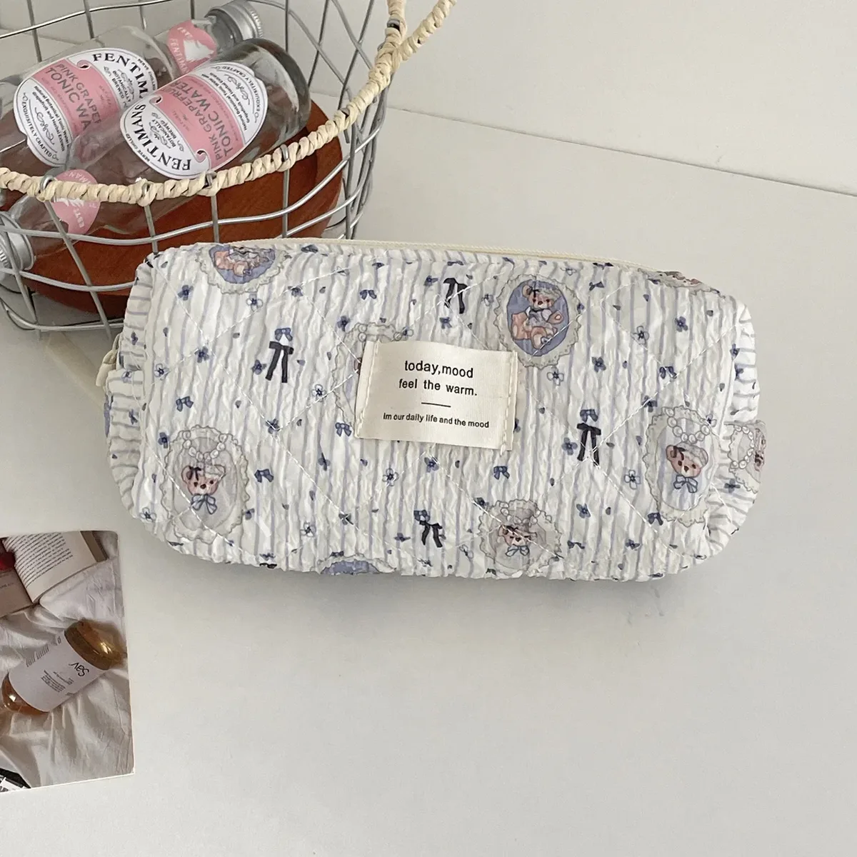 sacs à main de voyage portables pour femmes, trousse de maquillage, sac de rangement pour dames, sacs à cosmétiques avec nœud doux, ours de dessin animé