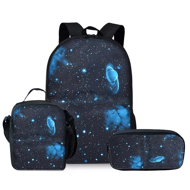 sac à dos scolaire 2d plat à motif de dessin animé pour enfants, ensemble de trois pièces « ciel étoilé cosmique », le cadeau idéal pour garçons et filles