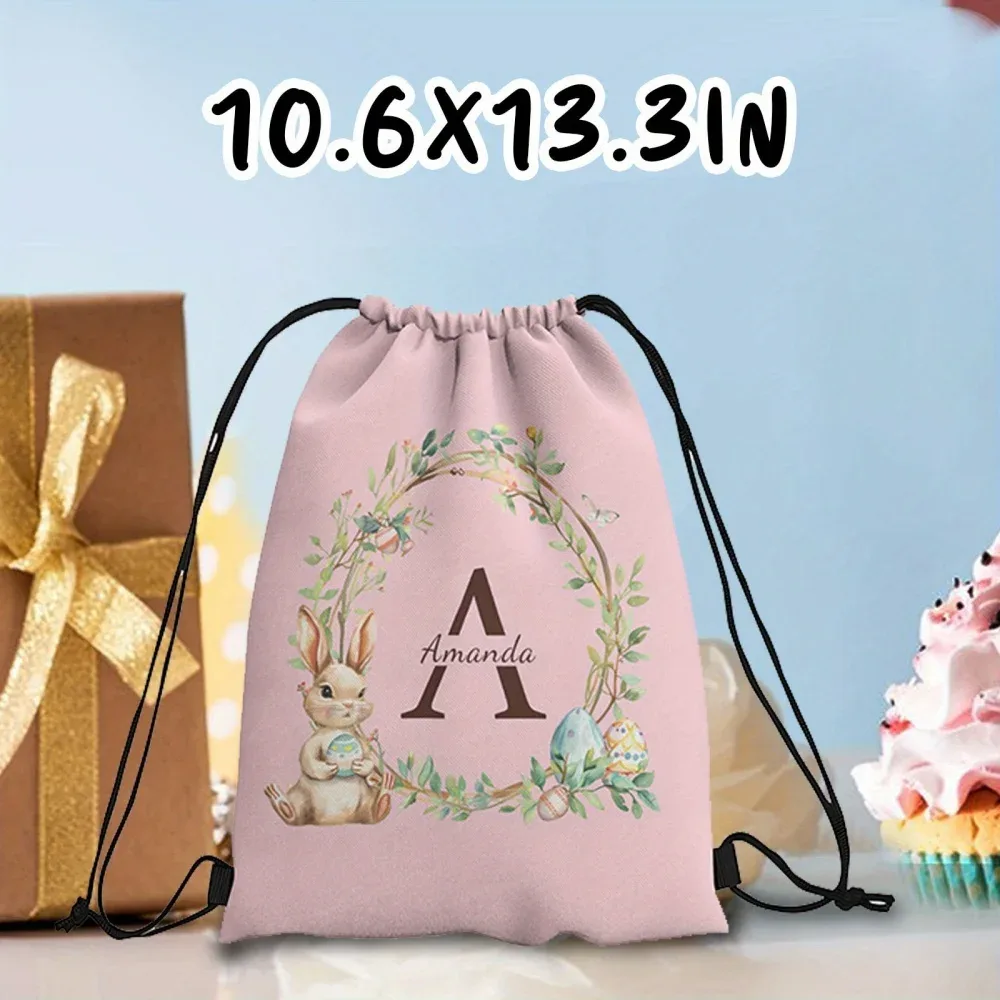 sac à dos à cordon personnalisable sur le thème de pâques, disponible en 4 couleurs fraîches au choix, personnalisé avec un nom unique – idéal pour les fêtes !