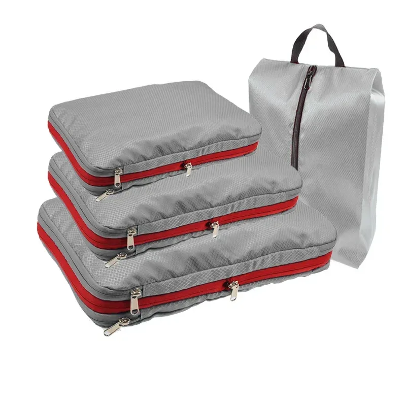 organisateur voyage compression double sacs rangement tissu noir bordure rouge polyvalent transport chaussures vêtements