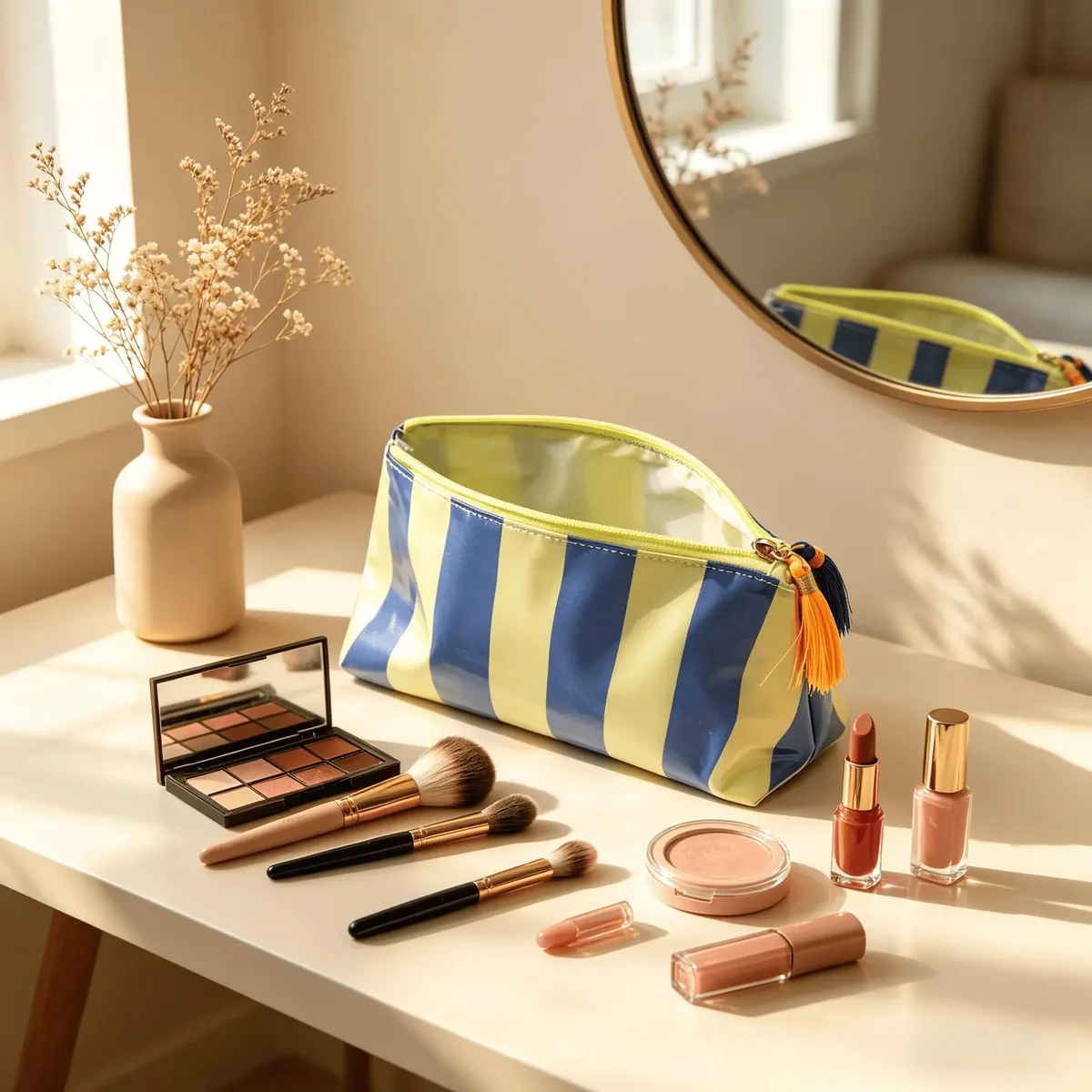 trousse de maquillage grande capacité avec pendentif pompon, sac de rangement pour articles de toilette, sac de voyage, cadeau pour femme et fille, utilisation au bureau et à la maison