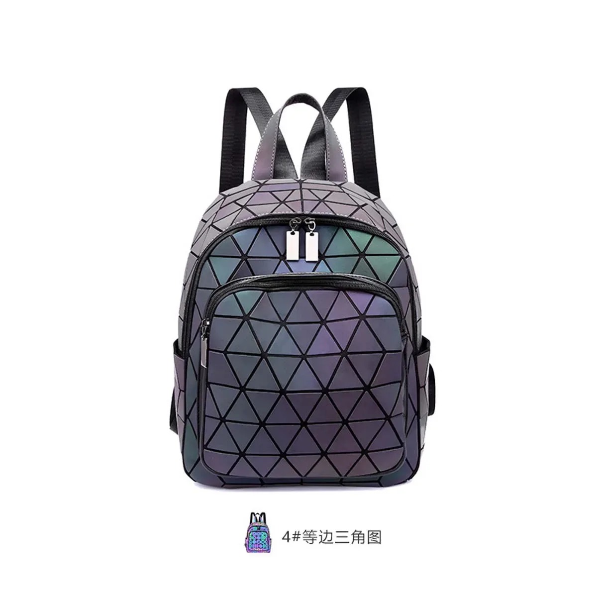 sac dos nylon gris violet motif diamant refléchissant bande souple décontracté grande capacité usage voyage