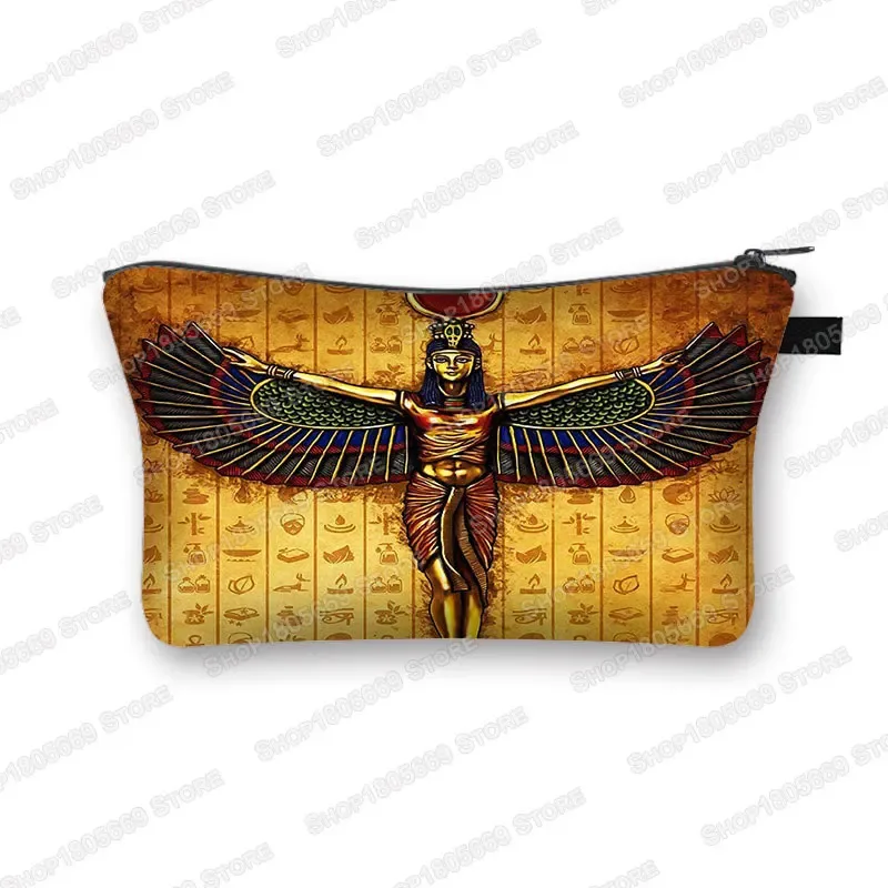 trousse de toilette à imprimé art égyptien pour femmes, trousse de maquillage, sac de toilette, petit sac à main, porte-rouge à lèvres